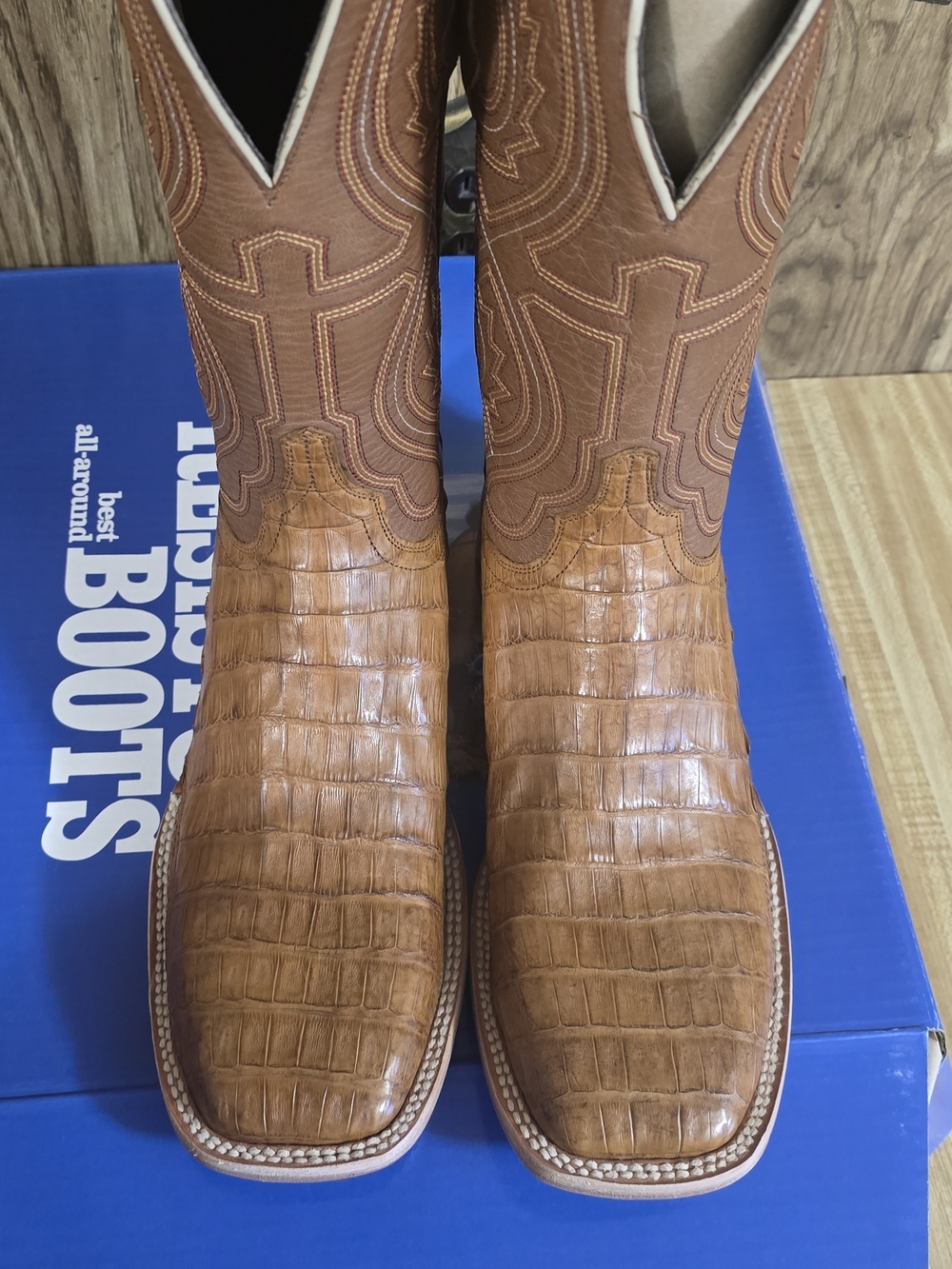 Resistol 10 1/2 D Men's Tan Caiman  Western Square Toe Boots NWT